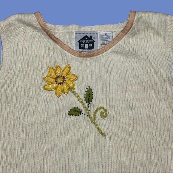 Storybook Knits Tank Sweater Vest • XXL• Cream • Boho • Sequin• Sun Flower - Picture 5 of 7